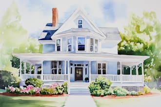 house in watercolor painting style