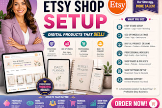 design etsy digital products and setup etsy store with digital planners