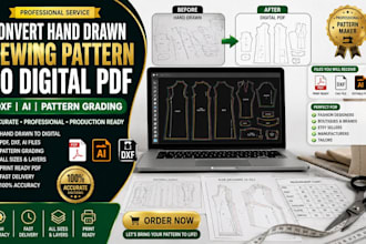 convert hand drawn sewing pattern to digital PDF dxf, ai pattern grading service