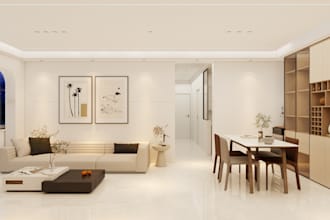 photorealistic nordic minimalist interior design and 3d architectural rendering