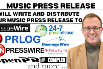 write music press release and artist bio or music press release pr distribution
