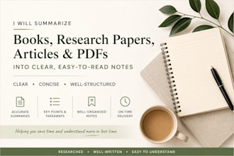 summarize research, books, pdfs, reports, articles and study notes