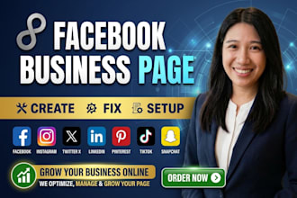create fb business page, instagram, twitter, tiktok, social media accounts