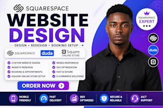 design square online store, square website, squarespace redesign or duda website