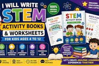 write stem activity books and worksheets for kids ages 4 to 12