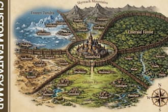 do fantasy map illustration, medieval fantasy map, dnd map illustration for you