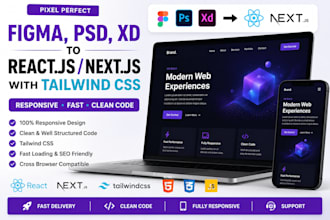 convert figma PSD  or xd to react js or next js with tailwind CSS