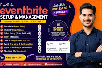 do eventbrite event setup, webinar registration, ticket setup, zoom integration