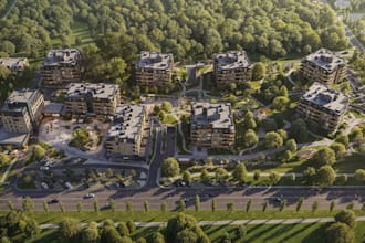 model 3d apartment building, exterior realestate design,cgi rendering, landscape