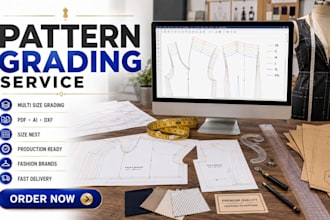 pattern grading, grading service, multi size sewing pattern, dxf, ai, PDF patter