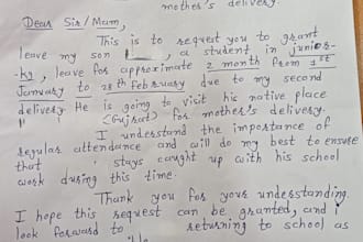 handwriting in print letter, block letter no cursive letter