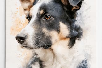 custom pet portrait, two pet portrait, watercolor portrait