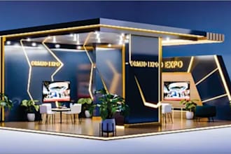 design realistic 3d exhibition booth, trade show stand and expo display