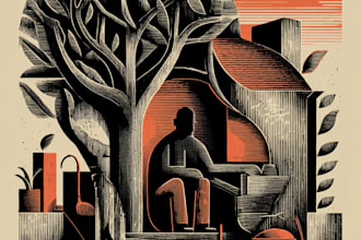 create awesome linocut illustration or linocut imitation