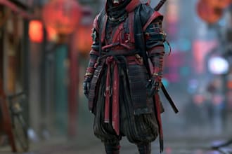 cyberpunk samurai street warrior art desing
