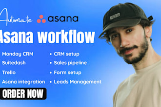 setup automate asana workflow, monday CRM suitedash, trello asana integration