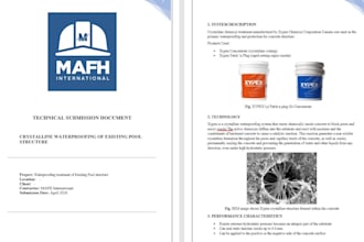 prepare waterproofing method statements, boq, and technical proposals