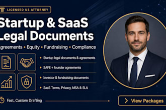 draft bulletproof startup legal documents and startup agreements as US attorney