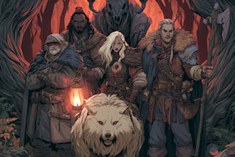 design custom dnd party scene illustration