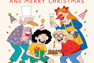 do cartoon caricature for christmas card, birthday, group