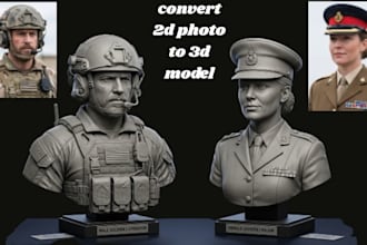 sculpt realistic 2d photo to 3d bust, 3d head modeling stl obj 3mf 3d printing