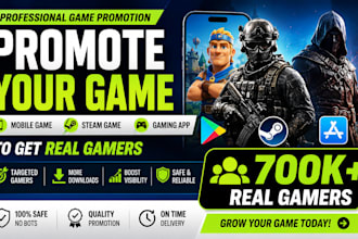 promote your mobile game, steam game and gaming app, to get 700k real gamers
