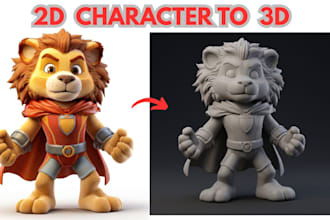 convert 2d character to 3d, anime image to 3d model, printable stl file repair