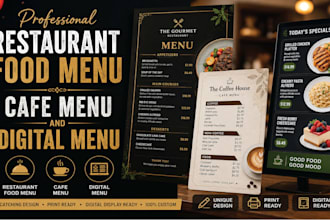 design a professional restaurant food menu, cafe menu, and digital menu