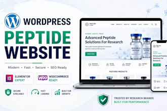 build wordpress peptide website, research peptide with elementor and woocommerce