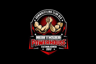 design powerful arm wrestling club logo showcased worldwide