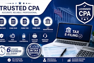 efile and fax 6hrs form 5472 1040 1120 1065 US tax filing, llc as cpa