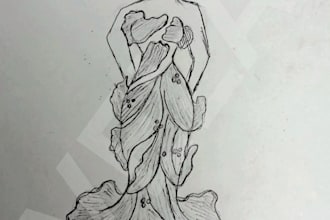 draw a beautiful fashion dress sketch for your mood board