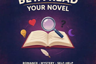 beta read romance books, dark fantasy, self help, arc read your novel