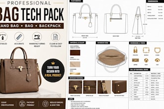design manufacturing ready handbag, bag, and backpack tech packs