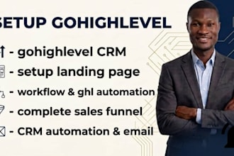 setup gohighlevel landing page, sales funnel, workflow, CRM automation