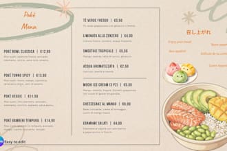 design a modern restaurant menu, food menu or price list