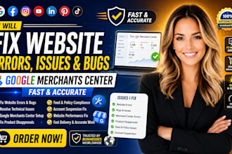 fix website errors, issues and bugs,google merchant center fast and accurate