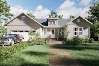 render single family home with 2d plan, construction plan for propose bungalow