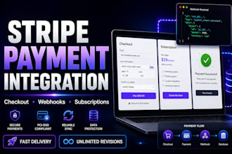 setup or fix stripe API integration, stripe checkout, webhooks and subscriptions