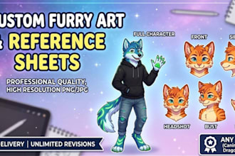 draw a custom furry reference sheet or fursona art