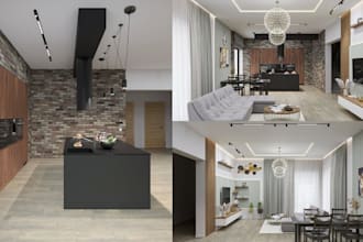 do interior design for living, kitchen, bedroom, bathroom