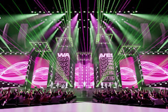 setup 3d musical stage, stage mockup design, stage scenography, conference hall