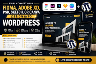 convert your figma, adobe xd, PSD, sketch, or canva design into wordpress