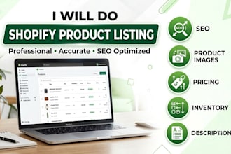 do shopify product listing, upload products and optimize listings