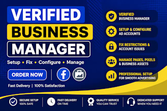 setup and fix verified facebook business manager bm, ads account for meta ads