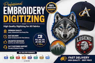 digitize 3d puff logo embroidery into dst, pes, jef, exp files