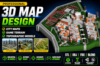 build 3d city maps, shaded relief map, terrain model landscape for 3d printing