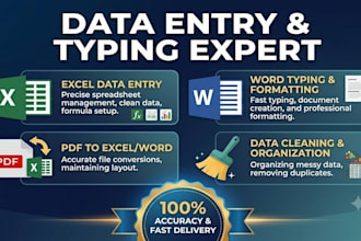 do accurate data entry, microsoft excel, and word typing