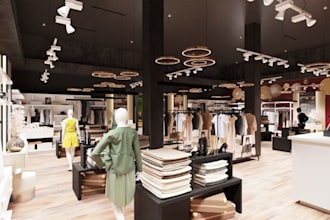 create 2d, 3d retail store, boutique, showroom and supermarket interiors