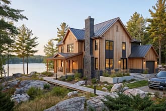 turn wooden structure to modern cottage house, 2d plan, cgi exterior home render